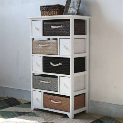 FS61 cupboard chest of drawers white gray 8 wicker baskets shabby chic bathroom household wooden storage cabinets